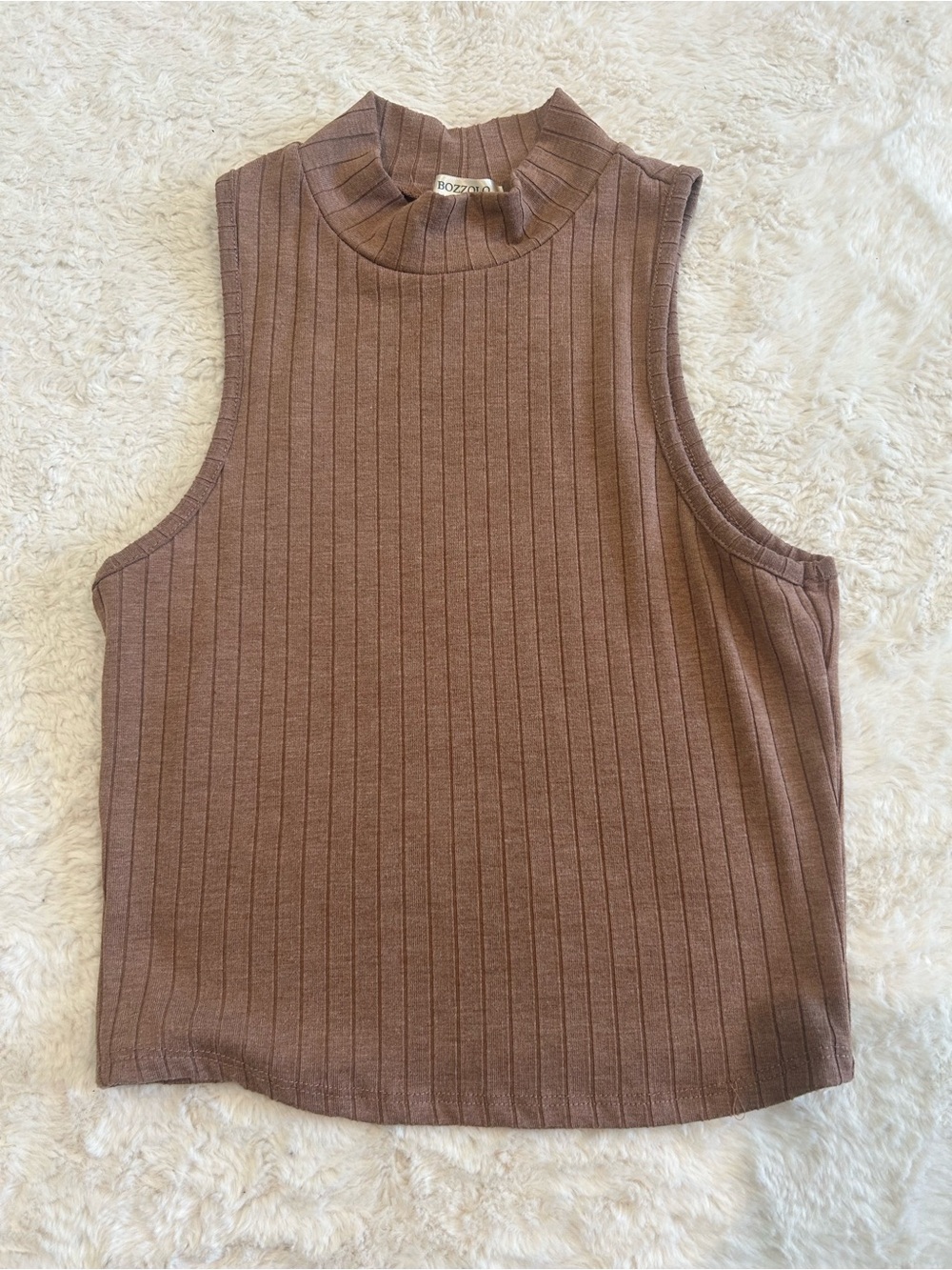 Bozzolo Ribbed Mock Neck Tank Top - Brown